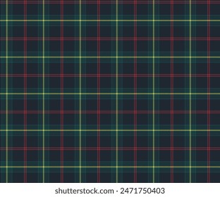 Plaid pattern, navy blue, green, red, yellow, seamless for textiles, and for designing clothing, skirts, pants or decorative fabrics. Vector illustration.