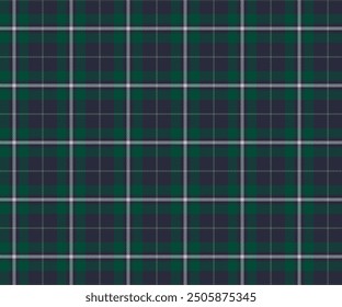 Plaid-Muster, Marineblau, Grün, Weiß, nahtlos für Textilien und Design von Kleidung, Röcken, Hosen, Schürzen, Tischdecken, Decken oder dekorativen Stoffen. Vektorgrafik.