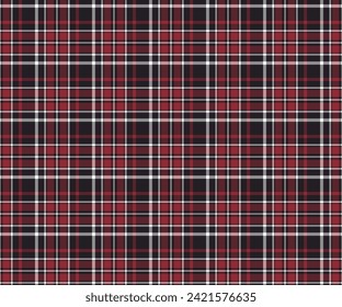 Plaid pattern, navy blue, red, white, seamless background for textile, garment or decorative design. Vector illustration.