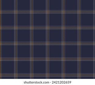 Plaid pattern, navy, gray, yellow. Seamless background for textiles, tailoring, skirts, pants or decorative fabric. Vector illustration.