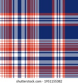 Plaid pattern ombre large in blue, red, white. Seamless classic bright tartan check vector for spring summer autumn winter flannel shirt, blanket, duvet cover, other modern fashion textile print.
