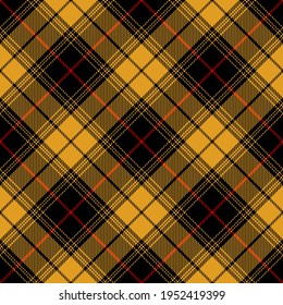 Plaid pattern ombre in mustard yellow, black, red. Seamless dark bright tartan check plaid graphic vector texture for autumn winter flannel shirt, skirt, other modern everyday fashion textile print.