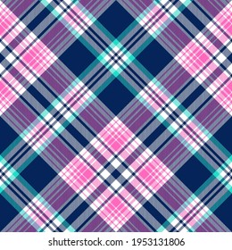 Plaid pattern ombre texture in blue, pink, green, white. Seamless large bright tartan check for womenswear flannel shirt, blanket, duvet cover, other modern spring summer fashion fabric design.