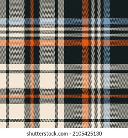 Plaid pattern in orange, blue, brown, beige for autumn winter. Seamless herringbone textured large classic tartan check for blanket, duvet cover, throw, scarf, other modern fashion fabric design.