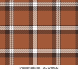Plaid pattern, orange, brown, white, seamless for textiles and design clothing, skirts, pants, aprons, tablecloths, blankets or decorative fabrics. Vector illustration.