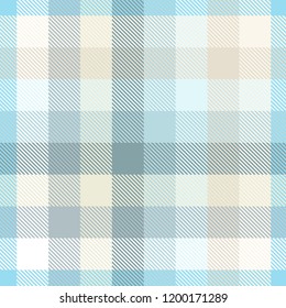 Plaid pattern in pastel blue, teal and tan.. Seamless fabric texture print.
