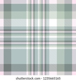 Plaid pattern in pastel green, pink and white.