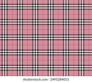 Plaid pattern, pink, black, white, red, seamless pattern for textiles and design clothing, skirts, pants, aprons, tablecloths, blankets or decorative fabrics. Vector illustration.