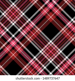 Plaid Pattern In Pink, Burgundy, Black And White. All Over Fabric Texture Print.