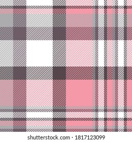 Plaid pattern in pink, gray, purple and white. 