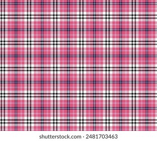 Plaid pattern, pink, white, blue, black, seamless pattern for textiles, and for designing clothing, skirts, pants or decorative fabric. Vector illustration.