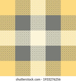 Plaid pattern pixel geometric in grey and yellow. Textured seamless tartan vector background for tablecloth, scarf, blanket, throw, other modern spring summer autumn fashion textile or paper print.