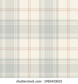 Plaid pattern pixel texture in grey, beige, pink. Seamless spring autumn winter graphic. Simple light Scottish tartan check vector for flannel shirt or other modern fashion fabric print.