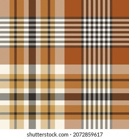 Plaid pattern print for autumn winter in cognac brown, gold, beige. Textured large tartan check vector illustration graphic for scarf, blanket, duvet cover, other modern fashion textile design.