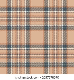 Plaid pattern print in beige and brown. Seamless neutral tartan check graphic vector background for scarf, skirt, blanket, duvet cover. Texture from Royal Stewart traditional tartan for textile.