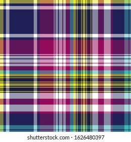 Plaid pattern for print (textile, wrapping, wallpaper). Checkered tartan fabric texture. Symmetric and asymmetric geometric background. EPS10 vector