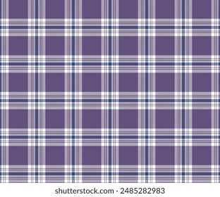 Plaid pattern, purple, white, blue, seamless for textiles and design clothing, skirts, pants, aprons, tablecloths, blankets or decorative fabrics. Vector illustration.