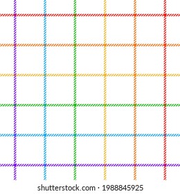 Plaid pattern. Rainbow tattersall vector graphic for dress, shirt, coat, skirt, bag, other modern fashion textile print. Simple geometric tartan check background for spring, summer, autumn, winter.