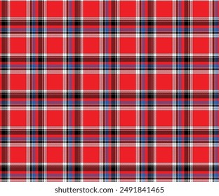 Plaid pattern, red, black, blue, white, seamless for textiles and design clothing, skirts, pants, aprons, tablecloths, blankets or decorative fabrics. Vector illustration.