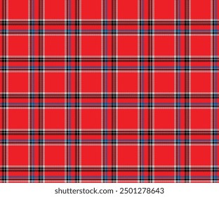 Patrón de cuadros, rojo, negro, azul, blanco, patrón sin costuras para textiles y ropa de diseño, faldas, pantalones, delantales, manteles, mantas o telas decorativas. Ilustración vectorial.