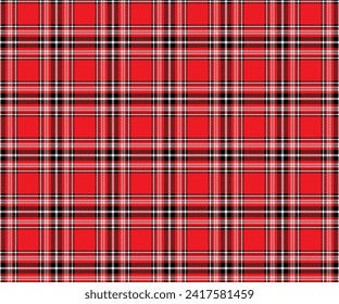Plaid Muster, rot, schwarz, weiß, nahtloser Hintergrund für Textilien. Design von Kleidung, Röcken, Hosen oder Dekorationen. Vektorgrafik.