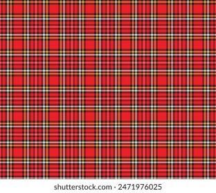 Plaid pattern, red, black, white, yellow, seamless for textiles, and for designing clothing, skirts, pants or decorative fabric. Vector illustration.