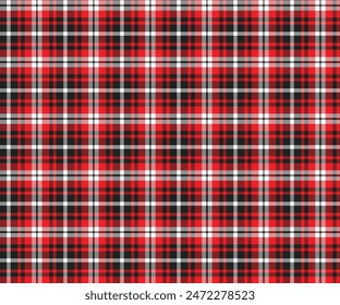 Plaid pattern, red, black, white, seamless for textiles, and for designing clothing, skirts, pants or decorative fabric. Vector illustration.
