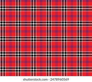 Patrón a cuadros, rojo, negro, blanco, azul, sin costuras para textiles, y para el diseño de ropa, faldas, pantalones o tela decorativa. Ilustración vectorial.