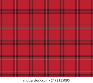 Plaid pattern, red, black, white, seamless for textiles, and for designing clothing, skirts, pants or decorative fabric. Vector illustration.