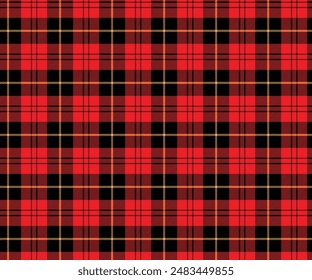 Plaid-Muster, rot, schwarz, gelb, nahtlos für Textilien und Designbekleidung, Röcke, Hosen, Schürzen, Tischdecken, Decken oder Dekorationsstoffe. Vektorillustration.