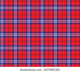 Plaid pattern, red, blue, black, seamless for textiles, and for designing clothing, skirts, pants or decorative fabric. Vector illustration.