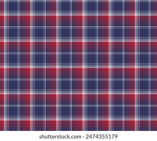 Plaid pattern, red, blue, white, seamless for textiles, and for designing clothing, skirts, pants or decorative fabric. Vector illustration.