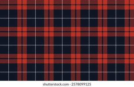 Plaid pattern, red, blue, white, orange lines crossed create a bright seamless feel for textiles, and for designing clothes, skirts or decorative fabrics. Vector illustration.