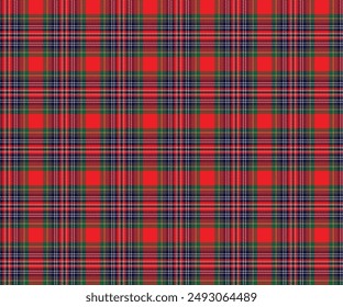 Plaid pattern, red, green, blue, white, yellow, seamless for textiles and design clothing, skirts, pants, aprons, tablecloths, blankets or decorative fabrics. Vector illustration.