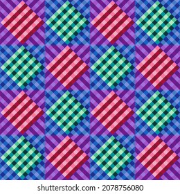 Plaid pattern, red and green on pink and blue background for decoration on any textile or any cover.