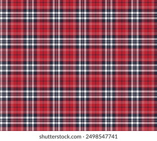 Plaid pattern, red, navy blue, white, seamless for textiles and designing clothing, skirts, pants, aprons, tablecloths, blankets or decorative fabrics. Vector illustration.