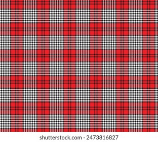 Plaid pattern, red, white, black, seamless for textiles, and for designing clothing, skirts, pants or decorative fabric. Vector illustration.