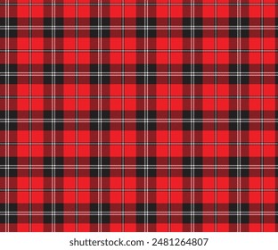 Plaid pattern, red, white, black, seamless for textiles, and for designing clothing, skirts, pants or decorative fabric. Vector illustration.