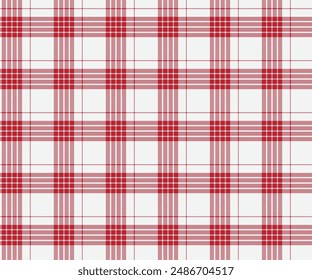 Plaid pattern, red, white, seamless for textiles and design clothing, skirts, pants, aprons, tablecloths, blankets or decorative fabrics. Vector illustration.