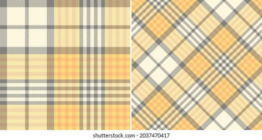 Plaid pattern for scarf or blanket in grey, orange, yellow, beige. Seamless herringbone textured large tartan check plaid graphic for modern spring summer autumn winter fashion textile print.