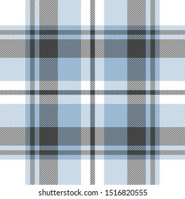 Plaid pattern seamless background. Tartan vector check plaid texture in grey, light blue, and white for scarf, blanket, throw, or other modern fabric design.