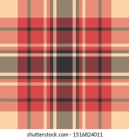 Plaid pattern seamless background. Tartan dark vector check plaid texture in brown, bright coral, and beige for scarf, blanket, throw, or other modern fabric design.