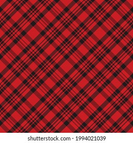 Plaid pattern seamless. Check fabric texture. Red black background. Vector textile design tartan.