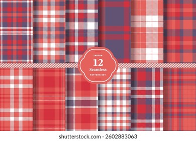 Plaid pattern seamless. Cherry Red and Rich Saffron Tartan Fabric Design. Set of 12