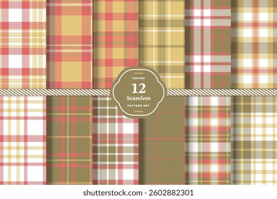 Plaid pattern seamless. Cool Graphite and Dusty Rose Tartan Fabric Design. Set of 12