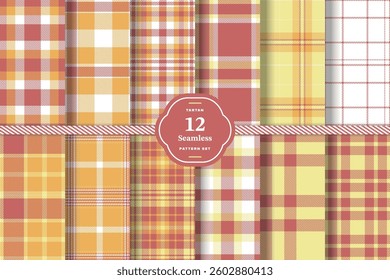 Plaid pattern seamless. Cream Bisque and Rich Saffron Tartan Fabric Design. Set of 12
