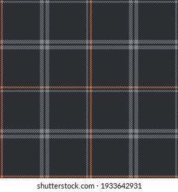 Plaid pattern seamless in dark grey and orange. Houndstooth textured tartan check graphic texture for autumn winter flannel shirt, skirt, other modern menswear and womenswear fashion textile design.