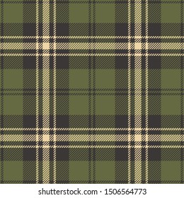 Plaid pattern. Seamless dark tartan check plaid in olive green, khaki, and brown for flannel shirt, skirt, blanket, or other modern textile design.