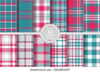 Plaid pattern seamless. Deep Burgundy and Autumn Rust Tartan Fabric Design. Set of 12