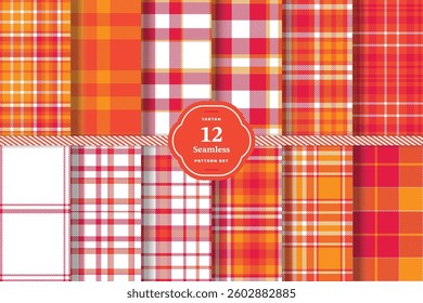 Plaid pattern seamless. Deep Cardinal and Warm Gold Tartan Fabric Design. Set of 12